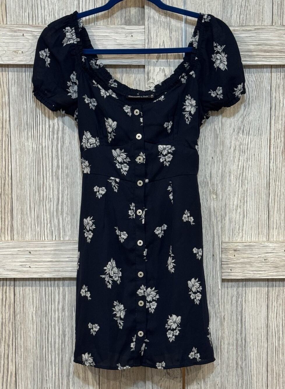 Abercrombie & Fitch Womens Puff Sleeve Navy/White Floral Button-UP Dress XSmall